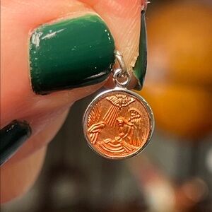 VTG Religious Birth of Jesus Guilloche Enamel Sterling Silver Mini Pendant Charm